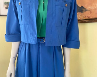 1980's, Dress, Jacket & Belt, PETIT-4, Made In USA ,  Polyester/Cotton, size  S