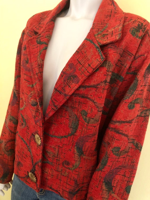 1990's, Cotton Blend Tapestry, Cropped Blazer, Sh… - image 7