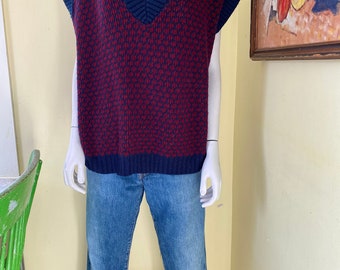 1980's, NEW ERA, Acrylic Knit, Oversized, V Neck, Vest, Size M