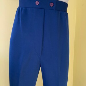 1970s, High Waisted, Polyester Knit, Blue, Flared, Stretch Pants, medium image 8