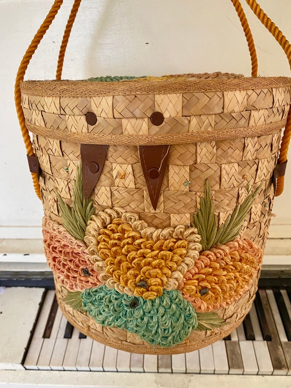 1960's, Woven, Rattan/Straw, Sewing Basket, Top Ha