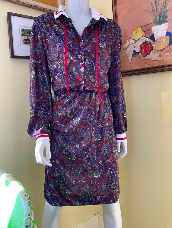 1980’s, Silky Polyester, Paisley Dress, size s/m - image 4