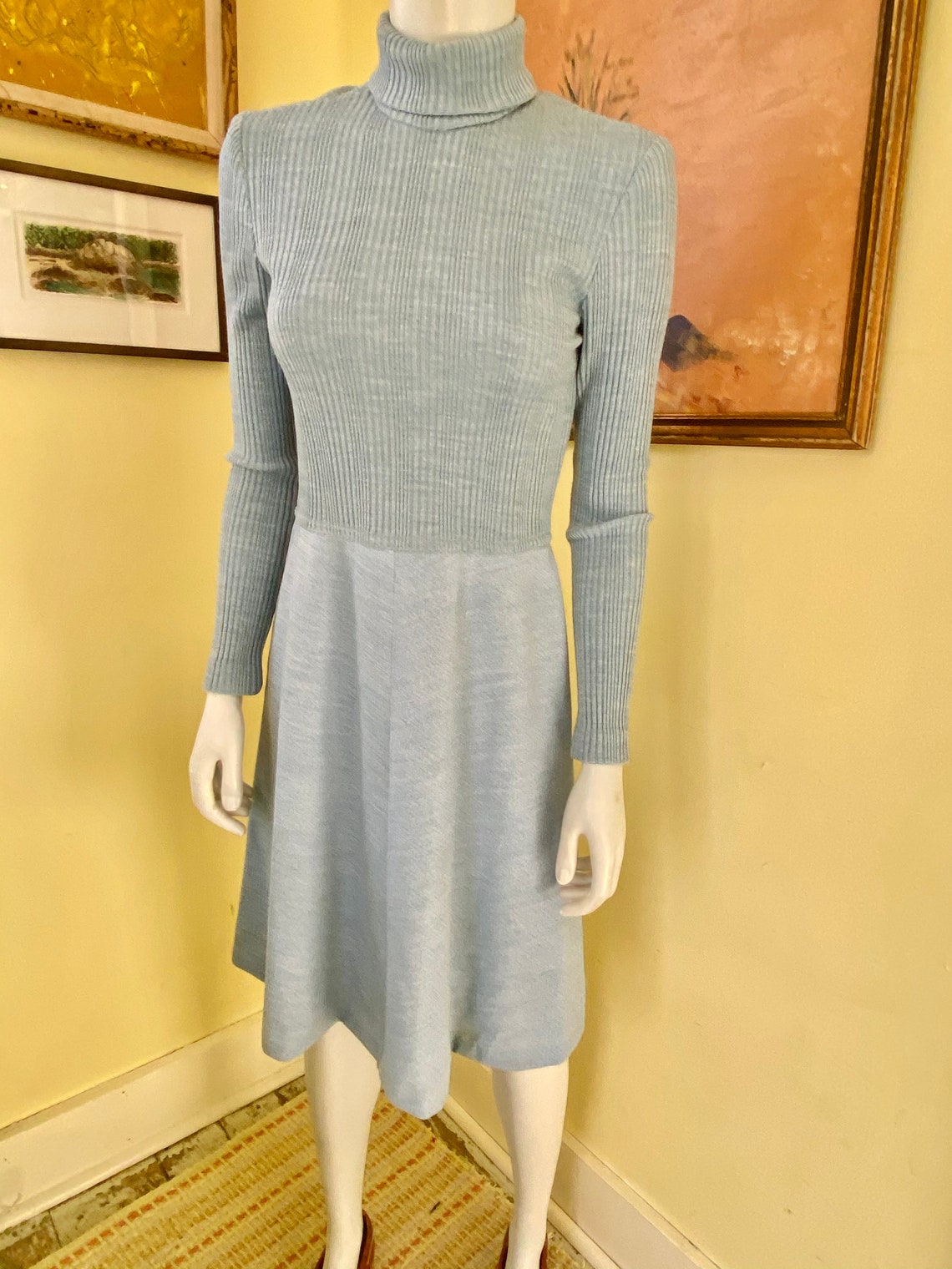 1970's Powder Blue Sweater Dress With Cropped Jacket Etsy
