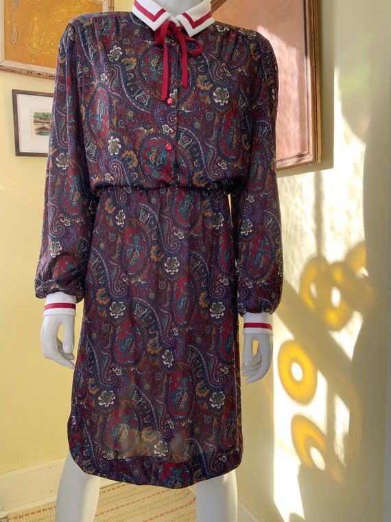 1980’s, Silky Polyester, Paisley Dress, size s/m - image 5