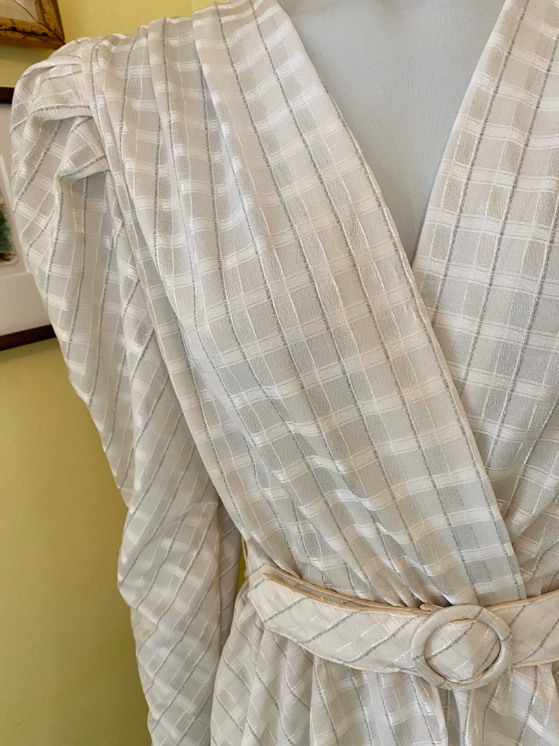size M Joni Blair of California Ivory Metallic Flounced 1980/'s Large Padded Shoulders