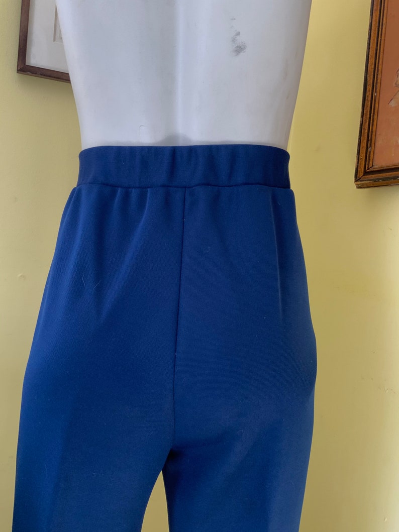 1970s, High Waisted, Polyester Knit, Blue, Flared, Stretch Pants, medium image 7