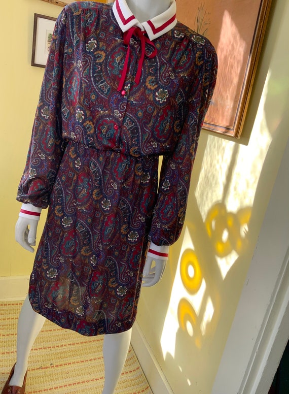 1980’s, Silky Polyester, Paisley Dress, size s/m - image 9