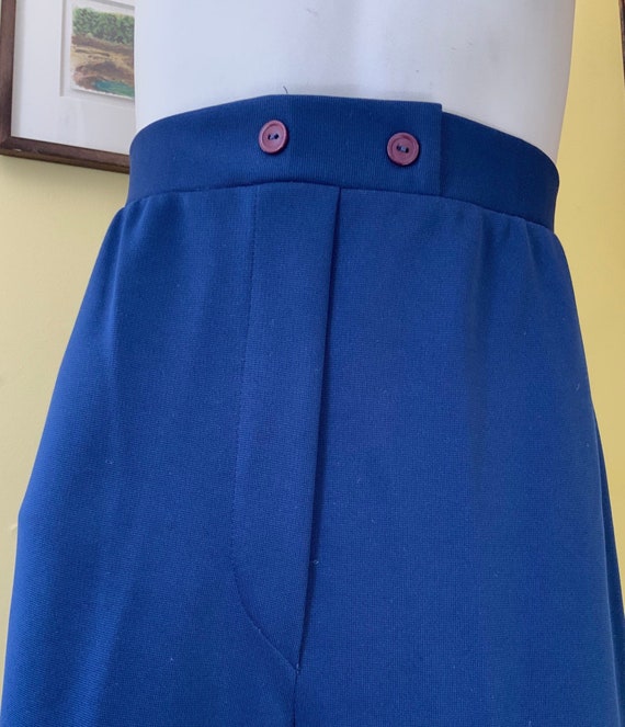 1970’s, High Waisted, Polyester Knit, Blue, Flare… - image 1