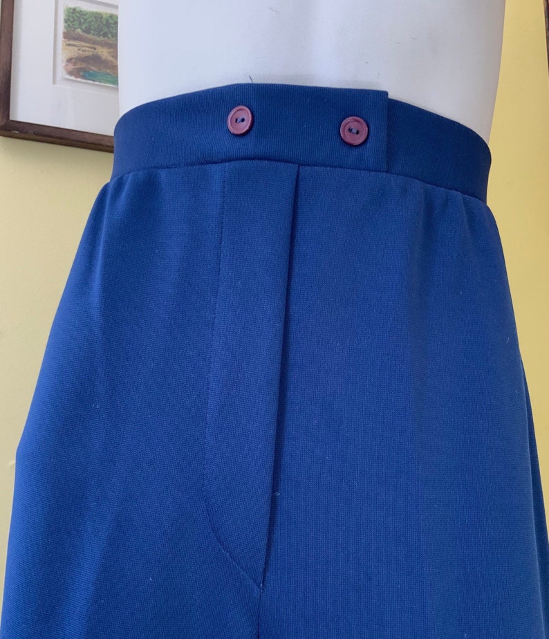1970s, High Waisted, Polyester Knit, Blue, Flared, Stretch Pants, medium image 1