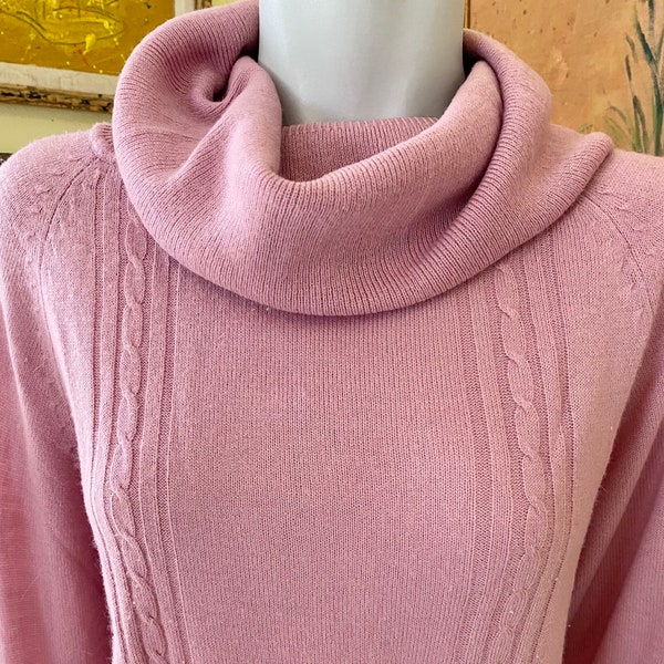 1980's, Soft Acrylic Knit, Cowl Neck, Pullover Sweater, KNITIVO, Made in Korea, M