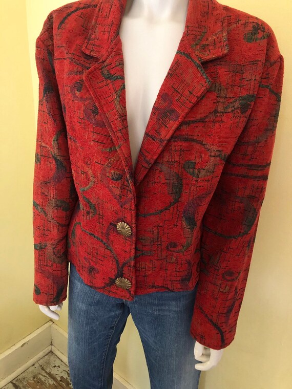 1990's, Cotton Blend Tapestry, Cropped Blazer, Sh… - image 10