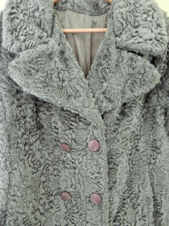 Vintage, Faux Fur, Grey, Double Breasted, Coat - image 2