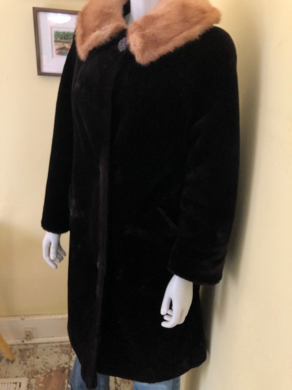 1960's, Faux Fur Coat, Real Fur Collar, Sealura, … - image 6