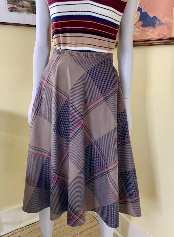 Vintage, Wool Blend, Plaid, A Line Skirt, Tan F Ja