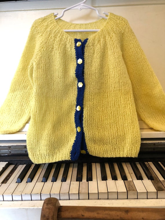 1960's, Hand Knit, Children's Sweater, Yellow/Blu… - image 10