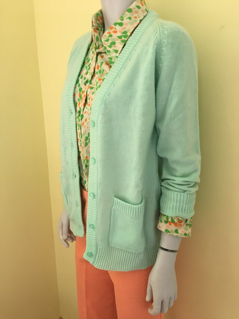 Cardigan Women/'s SM Pastel Mint Green Acrylic Knit 1970/'s