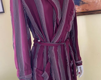 1940-1950's, Long Silky Rayon, Striped Bathrobe, Marvin-Tex, M