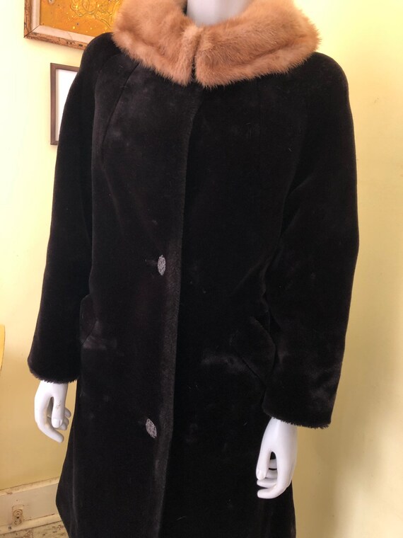1960's, Faux Fur Coat, Real Fur Collar, Sealura, … - image 10