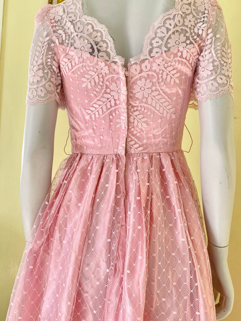 pink satin lace dress