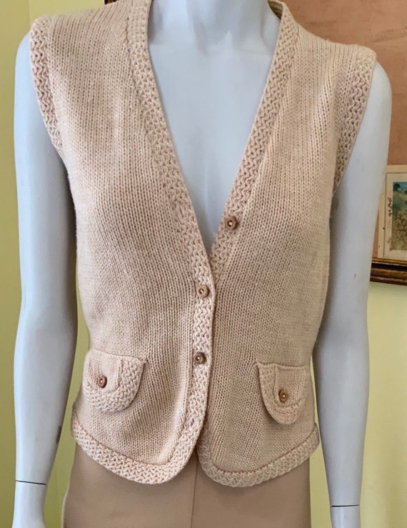 1970’s, Northern Isles, Tan Acrylic Knit, Vest, sm