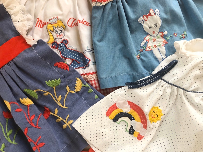 Appliqu\u00e9 1960/'s Baby Dresses LOT Of FOUR Embroidered