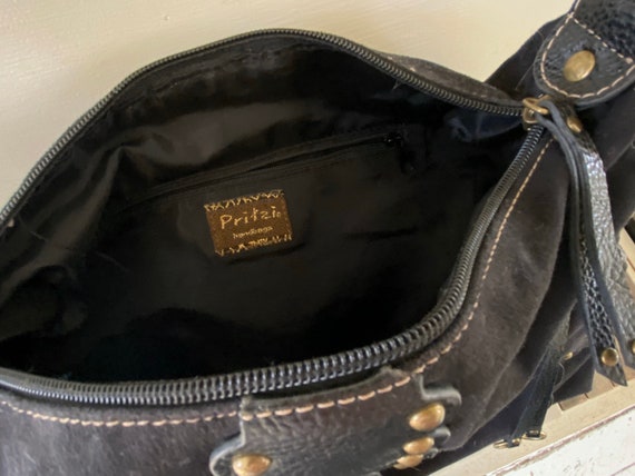1990's, PRITZI, Black Suede, Handbag - image 9