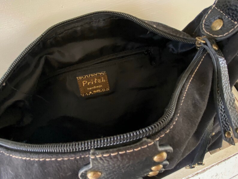 1990's, PRITZI, Black Suede, Handbag image 9