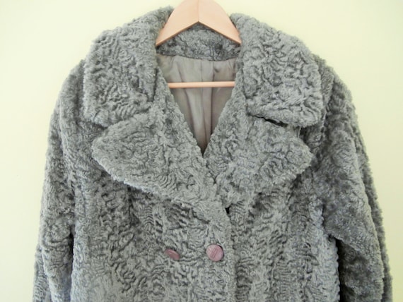 Vintage, Faux Fur, Grey, Double Breasted, Coat - image 1