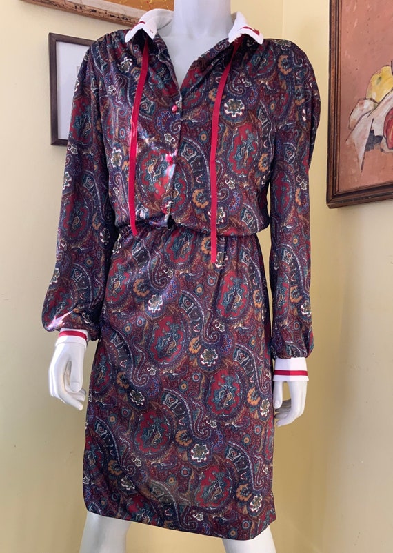 1980’s, Silky Polyester, Paisley Dress, size s/m - image 1