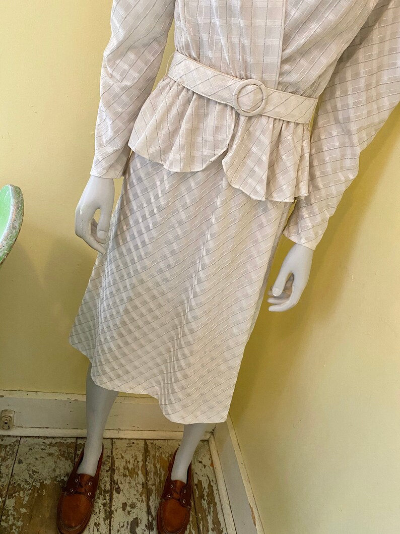 size M Joni Blair of California Ivory Metallic Flounced 1980/'s Large Padded Shoulders