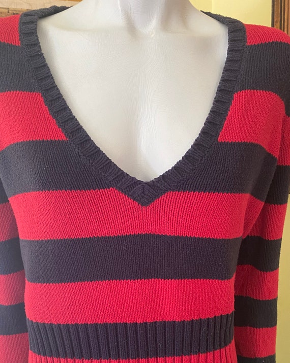 1990's, Tommy Hilfiger, Deep V, Cropped, Red/Navy,