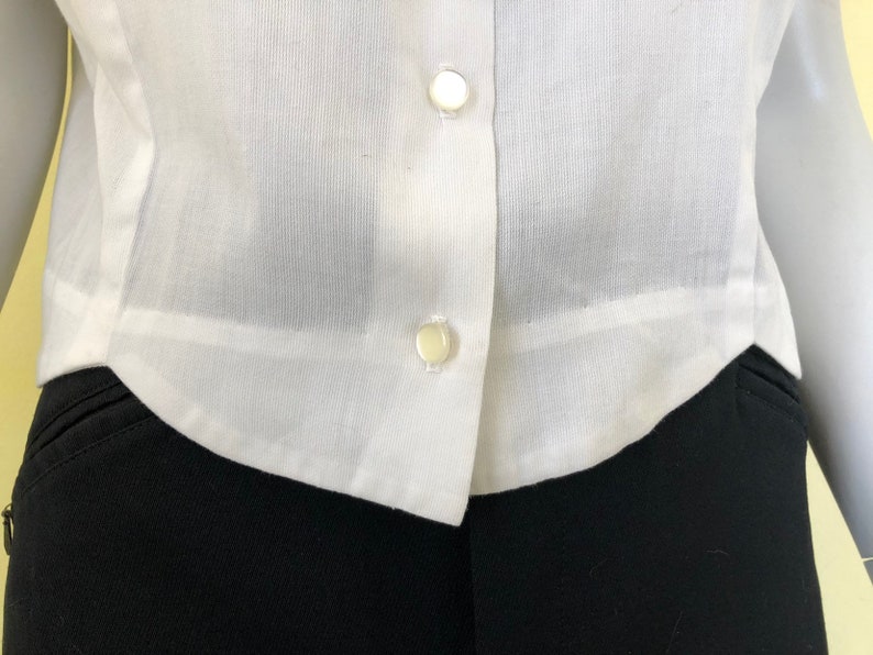 Short Sleeve Jonathan Logan Inc with Bow Tailored Blouse White Cotton size ms Union Made in USA 1950/'s Alice Stuart
