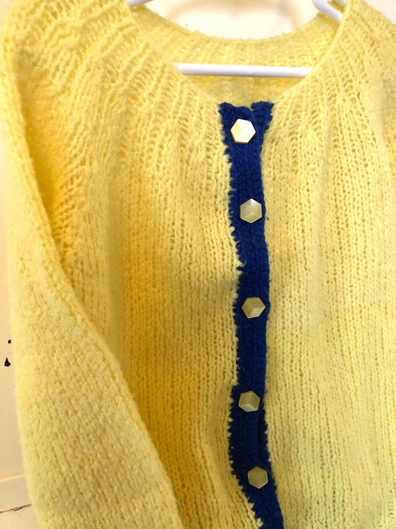 1960's, Hand Knit, Children's Sweater, Yellow/Blu… - image 4