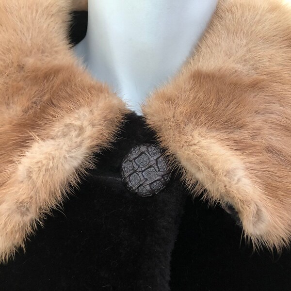 1960's, Faux Fur Coat, Real Fur Collar, Sealura, Irving Posluns, women's size s/m