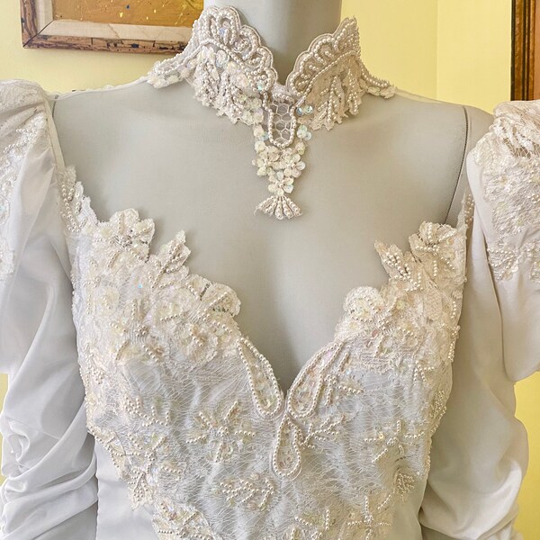 1980's, Wedding Gown, Veil, Slip, Train, Petticoat, Size M