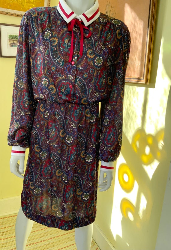 1980’s, Silky Polyester, Paisley Dress, size s/m - image 2