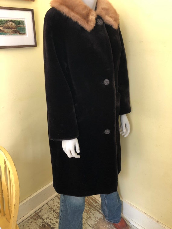 1960's, Faux Fur Coat, Real Fur Collar, Sealura, … - image 3