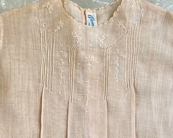 1950's, Linen, Baby Gown, Infant Dress, Handmade by Pemae, XS