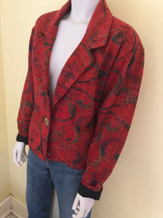 1990's, Cotton Blend Tapestry, Cropped Blazer, Sh… - image 6