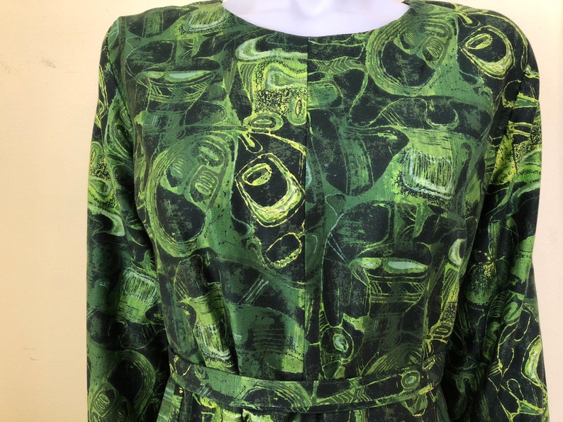 Brushed Cotton Midi size m Tiki Print Hostess Dress 1960/'s-70/'s Hawaiian