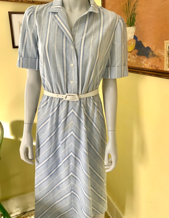 Vintage, Blue Striped, Cotton Day Dress, Petites b