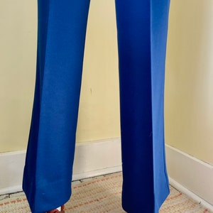 1970s, High Waisted, Polyester Knit, Blue, Flared, Stretch Pants, medium image 3