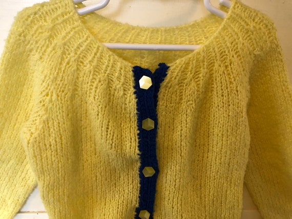 1960's, Hand Knit, Children's Sweater, Yellow/Blu… - image 6