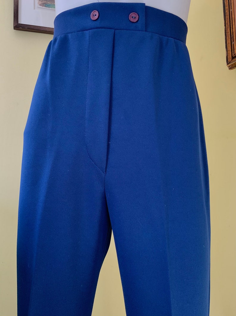 1970s, High Waisted, Polyester Knit, Blue, Flared, Stretch Pants, medium image 5