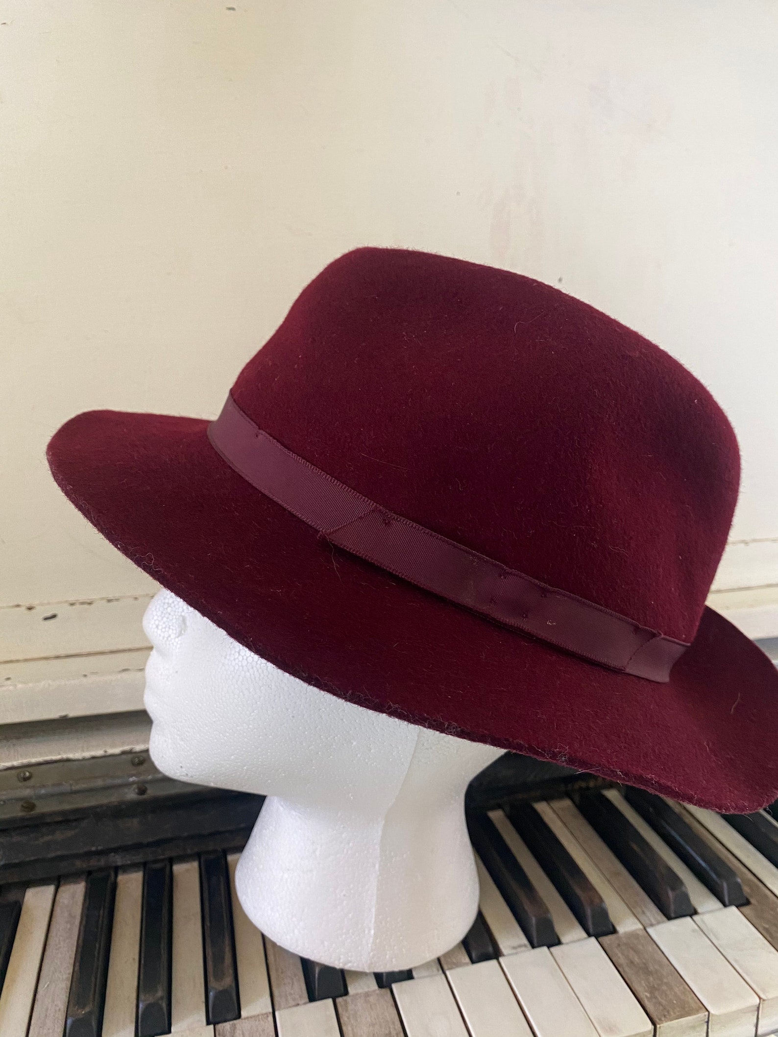 Vintage L.L. Bean Burgundy Wool Fedora Crusher Etsy
