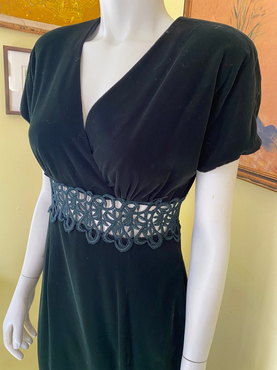 1980's, DATIANI, Green Velvet, Prom Gown, Lace Wa… - image 2