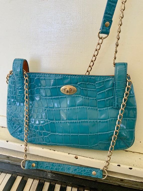 1990’s, DKNY, Bright Blue Leather, Faux Reptile, H