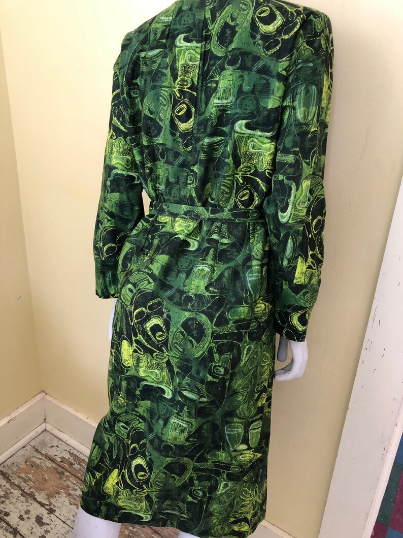 Brushed Cotton Midi size m Tiki Print Hostess Dress 1960/'s-70/'s Hawaiian