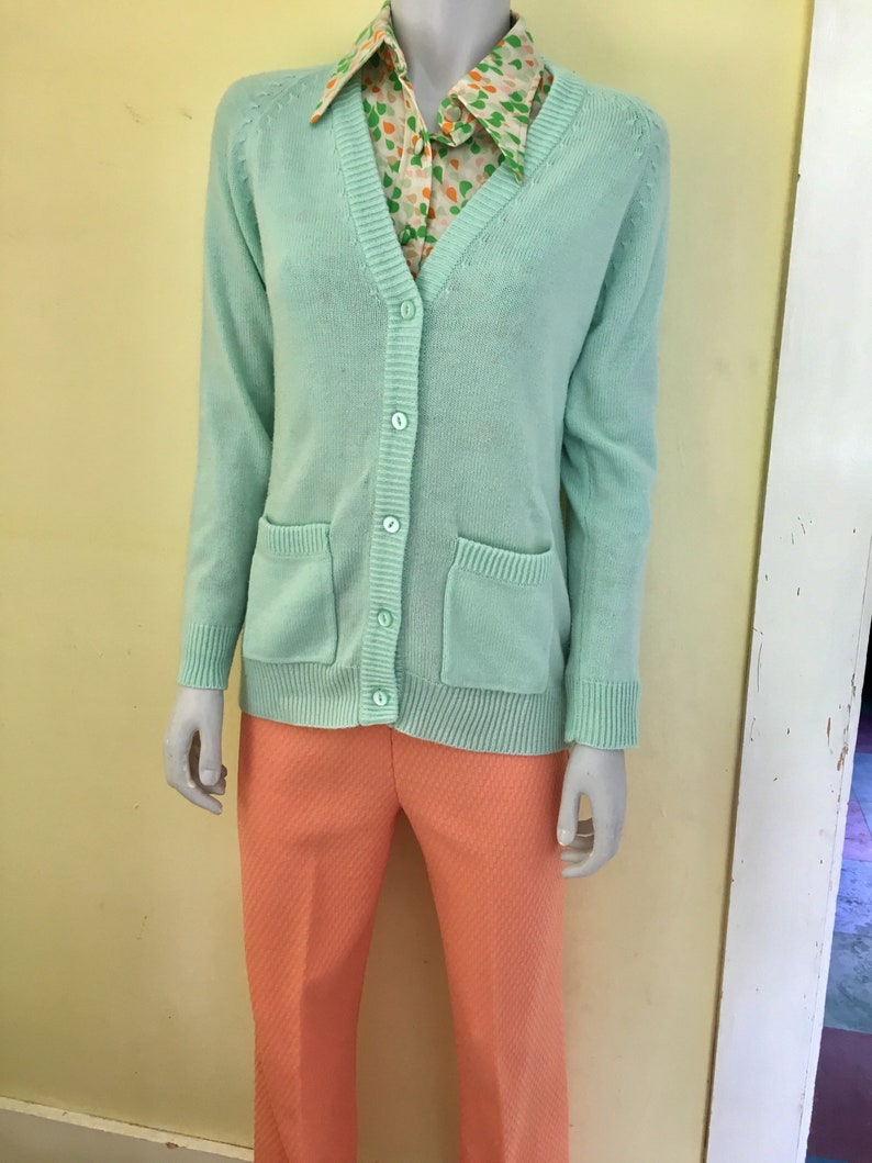Cardigan Women/'s SM Pastel Mint Green Acrylic Knit 1970/'s