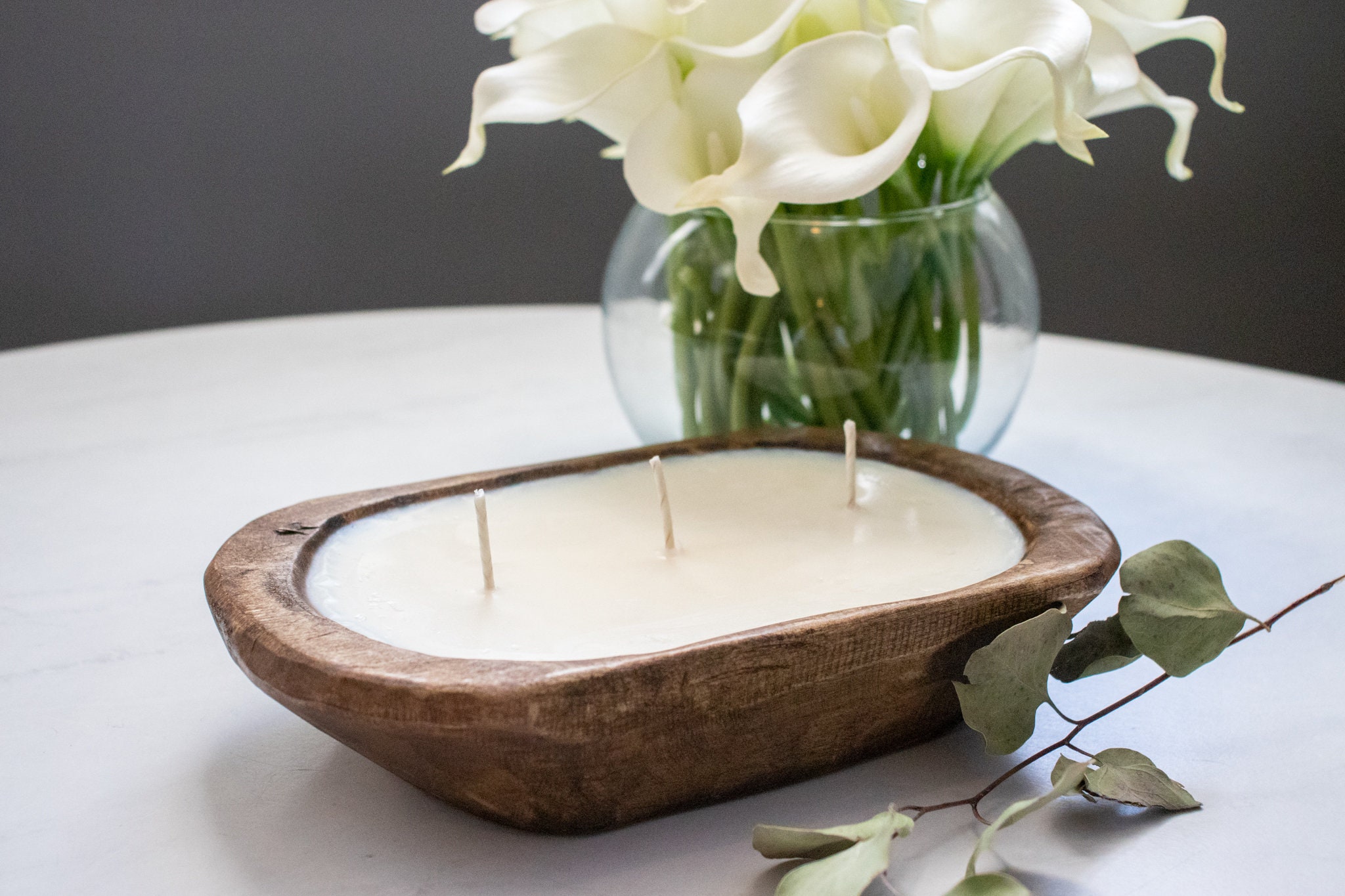 SALE Wood Dough Bowl Candle Hand Poured Soy Candle Farmhouse Etsy